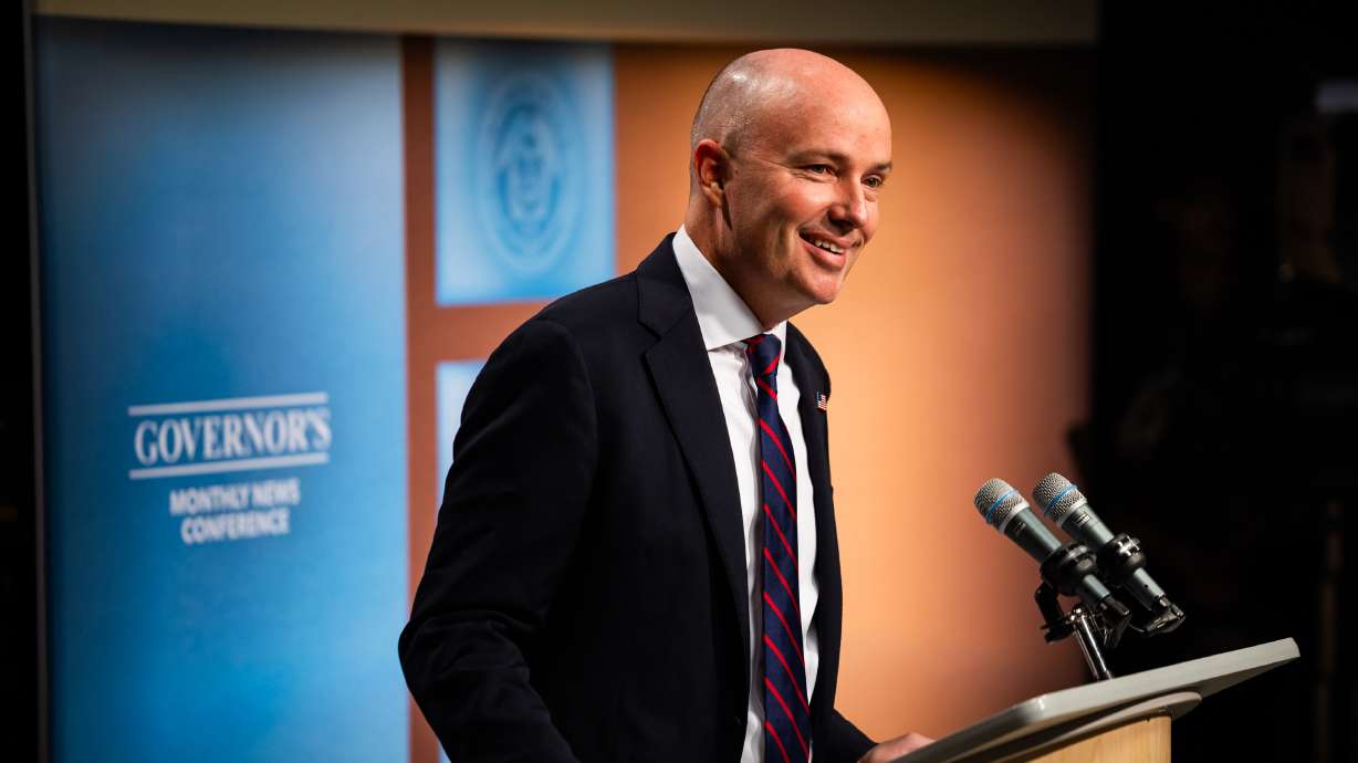 Utah Gov. Spencer Cox responds to a reporter’s question during the PBS Utah Governor’s Monthly News Conference held at the Eccles Broadcast Center in Salt Lake City on Nov. 25, 2025.