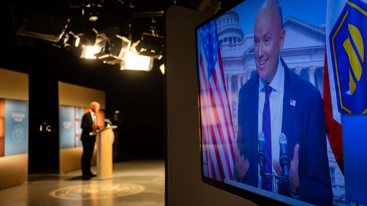 Gov. Spencer Cox responds to a reporter’s question during the PBS Utah Governor’s Monthly News Conference held at the Eccles Broadcast Center in Salt Lake City on Tuesday.