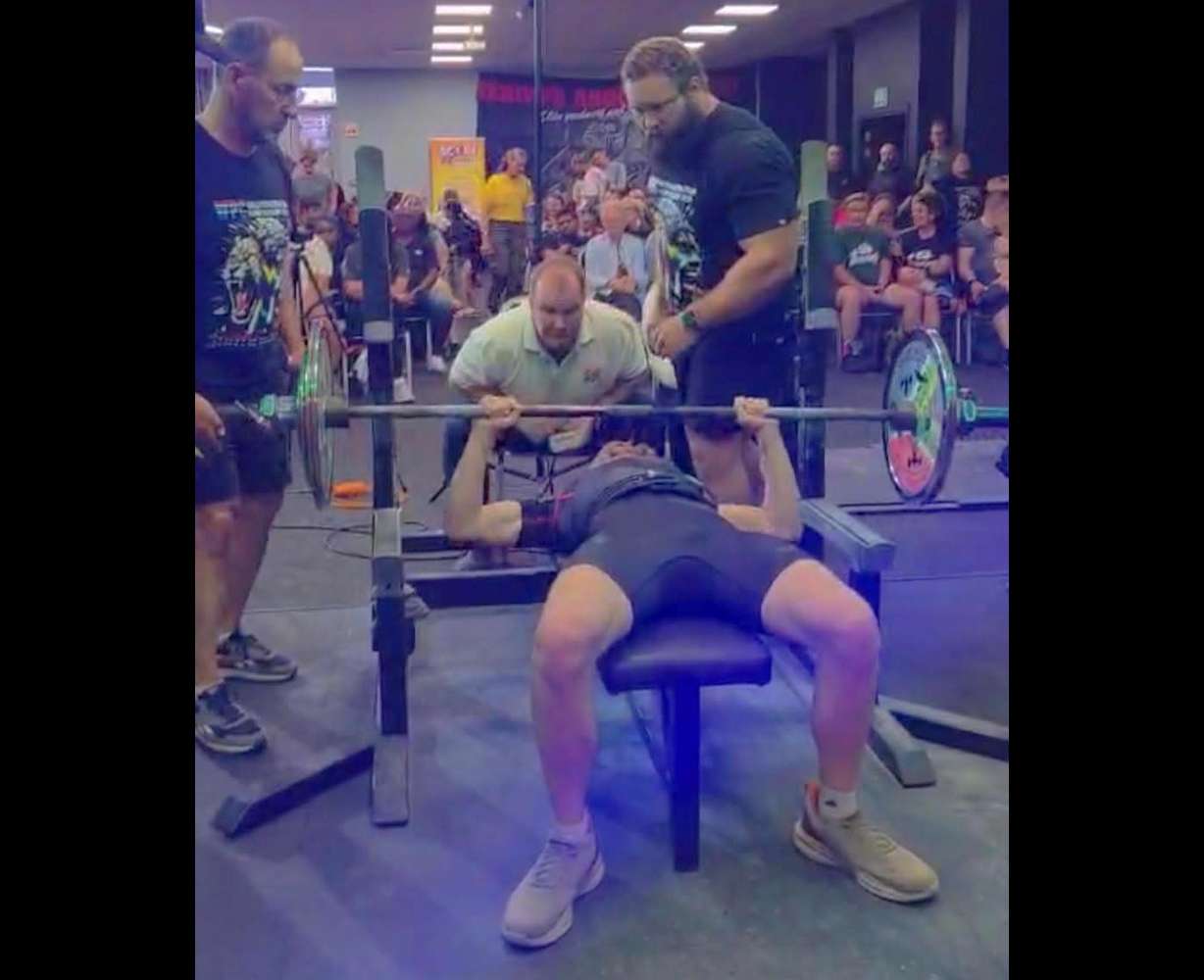 Colter Rammell competes in the WPC World Powerlifting Championship in Durban, South Africa. Rammell set a world record and broke his own national record in the competition.