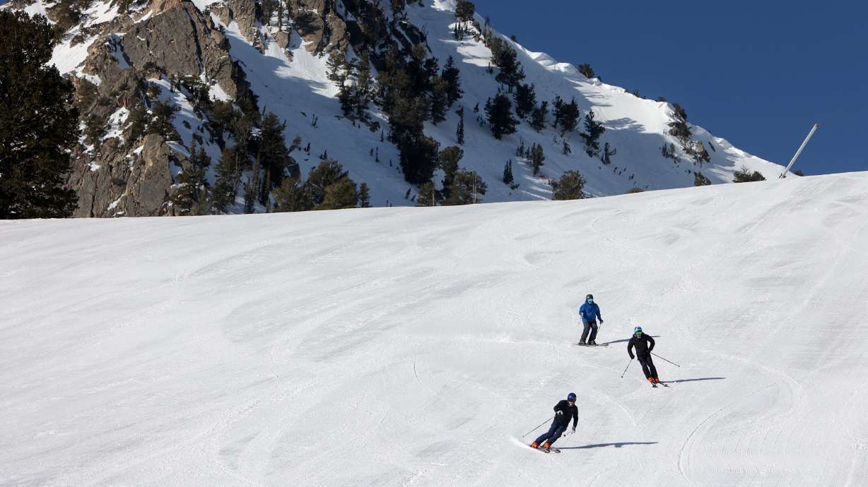 The Utah Department of Transportation has launched a weather and information website geared to visitors to the ski resorts and other attractions of the Ogden Valley. The April 10 photo shows skiers at the Snowbasin resort in Weber County.
