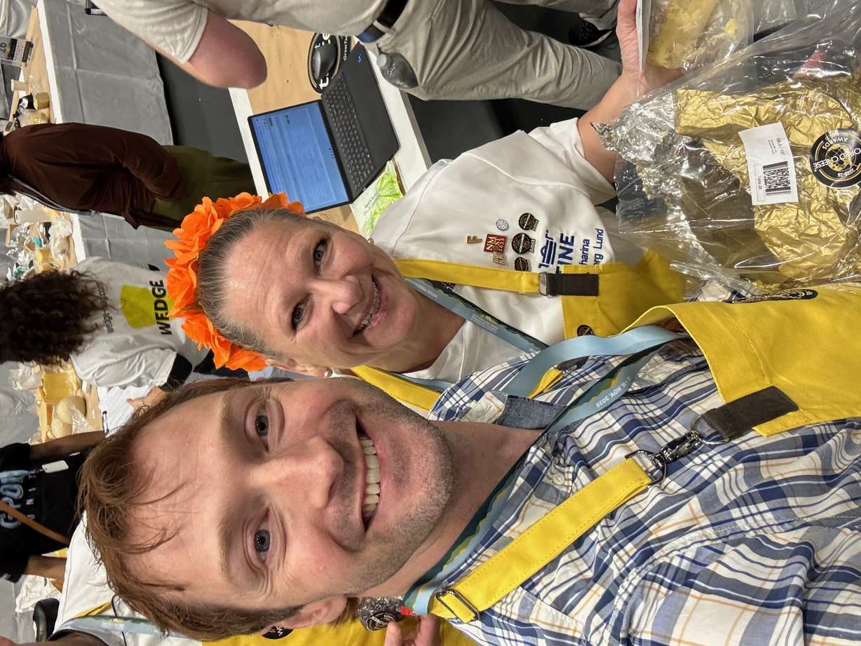 Beehive Cheese Company President Britton Welsh takes a selfie at the 2025 World Cheese Awards in Bern, Switzerland. Beehive took home five bronze awards.