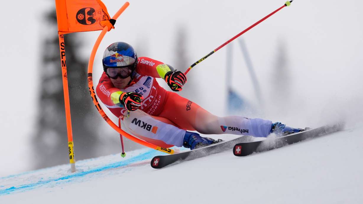 Switzerland's Marco Odermatt competes during a World Cup men's super-G skiing race, Thursday, Nov. 27, 2025, in Copper Mountain.