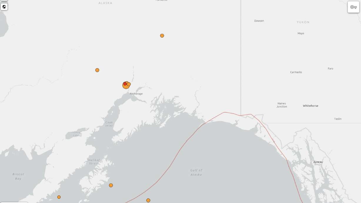 The U.S. Geological Survey's website shows seismic activity near Anchorage, Alaska, on Thursday.