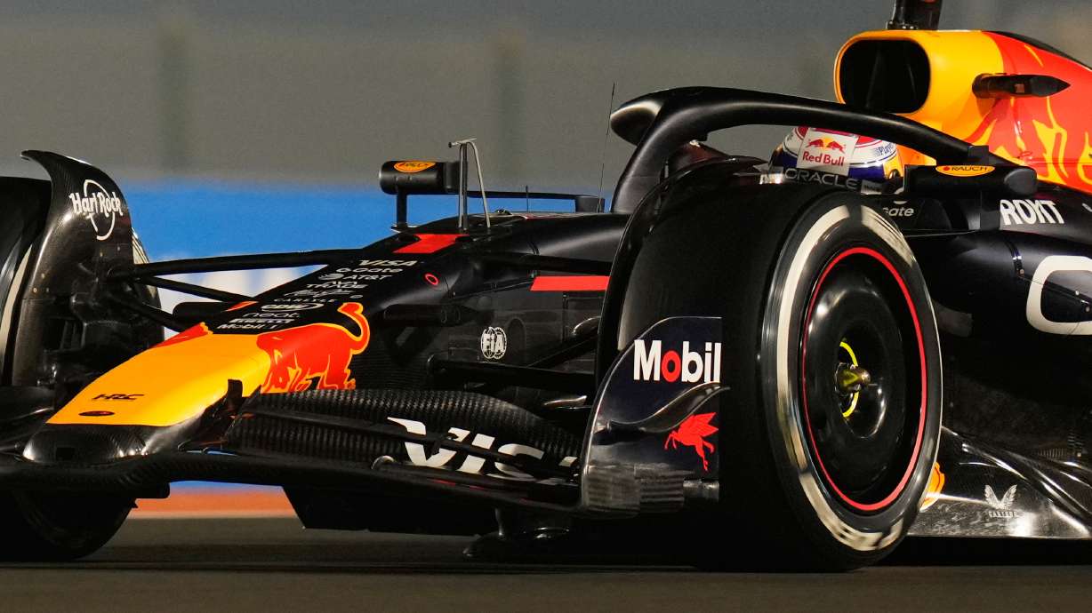 Red Bull driver Max Verstappen of the Netherlands steers his car during the Qatar Formula One Grand Prix, at the Lusail International Circuit, in Lusail, Qatar, Sunday, Nov. 30, 2025.