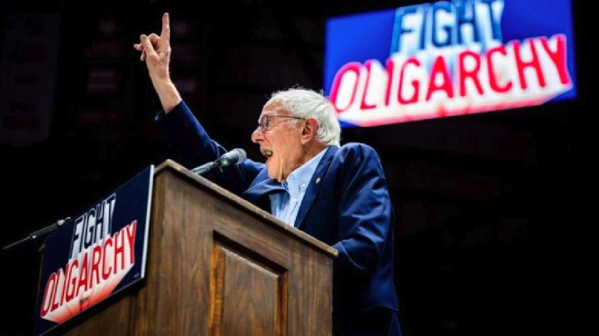 Sen. Bernie Sanders, I-Vt., speaks at the University of Utah's Jon M. Huntsman Center in Salt Lake City on April 13. Sanders is backing Nate Blouin, a first-term state senator from Millcreek, in the race for Utah's newly redrawn first district, his campaign announced Friday.
