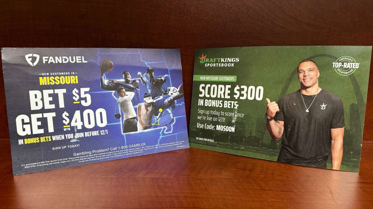 Promotional fliers advertising sports betting are seen Friday, Nov. 21, 2025, in Jefferson City, Mo.