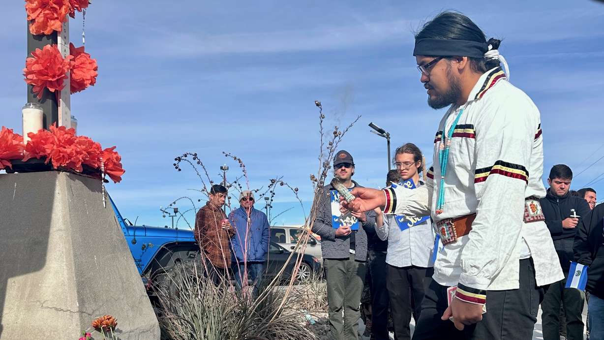Izzy Cambridge of Comunidades Unidas at a vigil on Nov. 29, in Salt Lake City for Salvadoran day laborer Jose Hernandez. He died after he was shot in a confrontation with Salt Lake City police on Oct. 29.