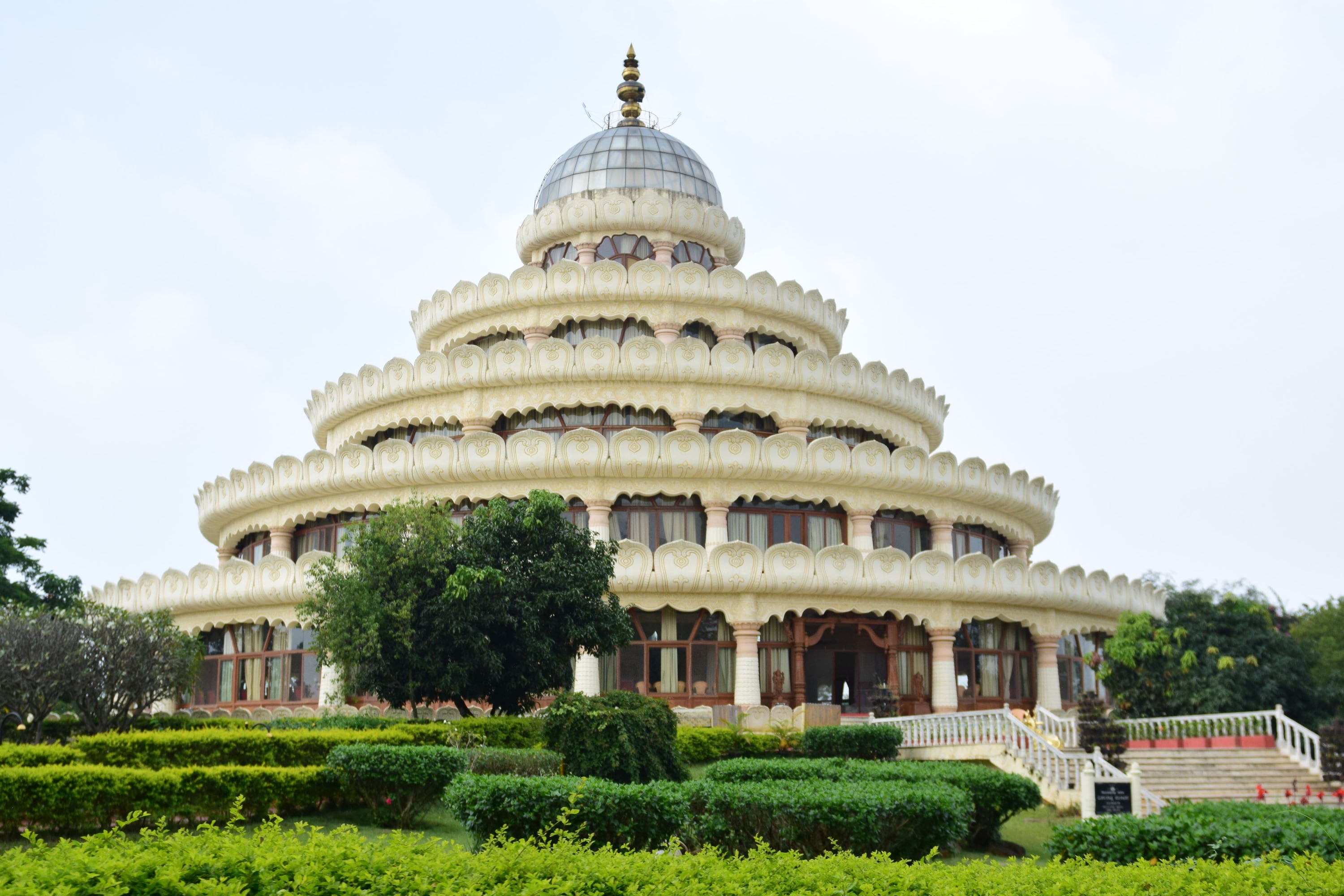 The Murugan Mandala Vatika meditation center, shaped like a lotus flower, at the Art of Living International Center, near Bangalore, India.