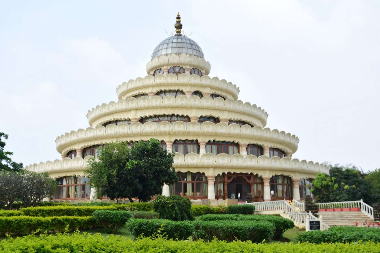 The Murugan Mandala Vatika meditation center, shaped like a lotus flower, at the Art of Living International Center, near Bangalore, India.