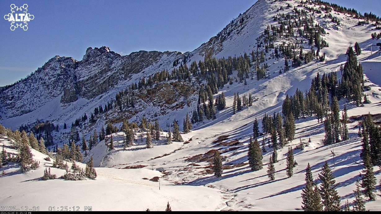 Freshly fallen snow at Alta Ski Area in Little Cottonwood Canyon is pictured on Monday. The resort plans to open operations for the season on Friday, as more snow is forecast to impact the state this week.