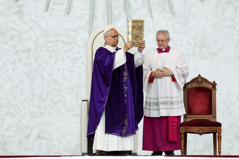 Pope Leo XIV presides over the Holy Mass at the Waterfront during his first apostolic journey, in Beirut, Lebanon, Tuesday.