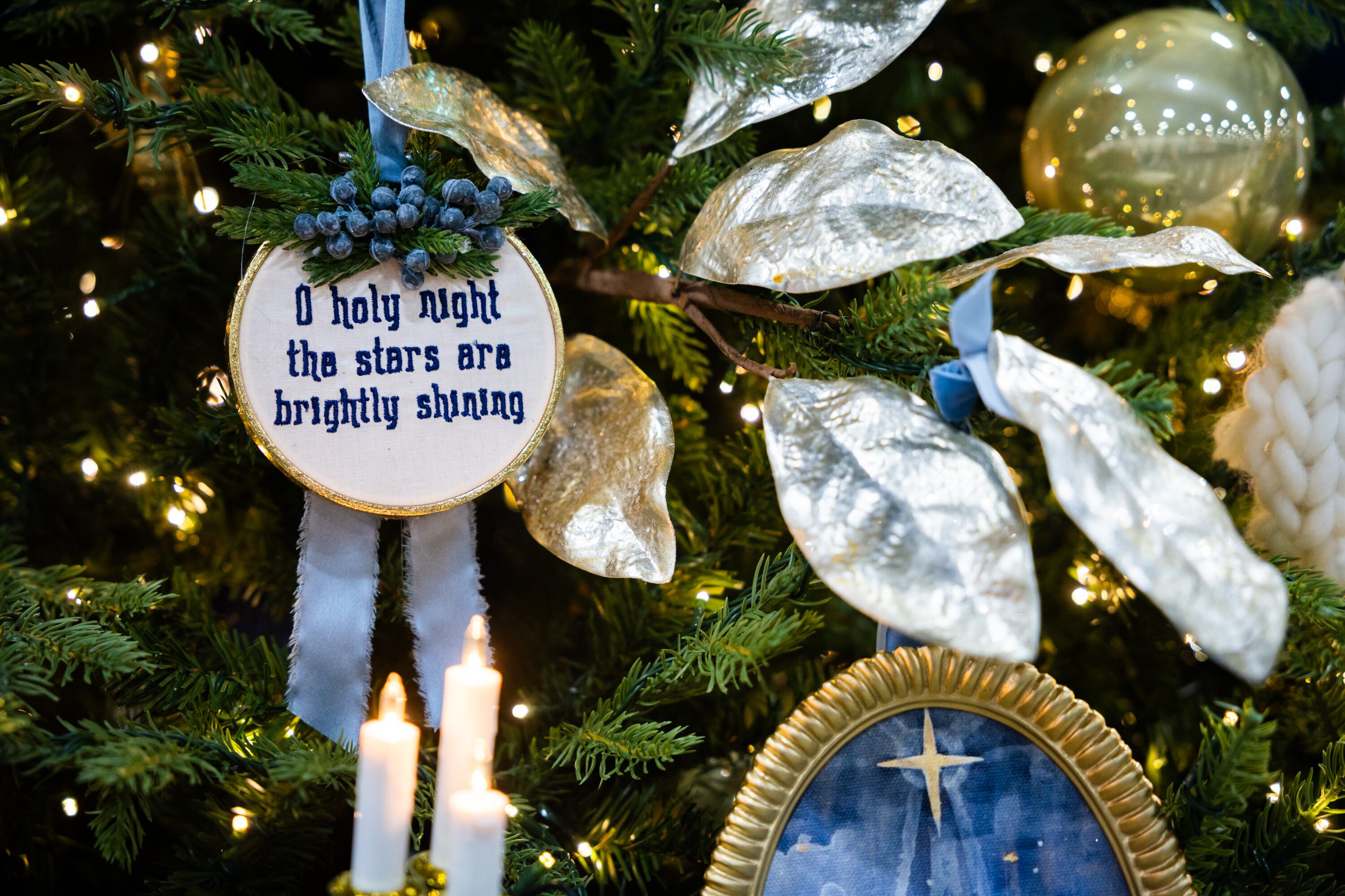 Ornaments hang on a tree before this year’s Festival of Trees at the Mountain America Expo Center in Sandy on Tuesday. Funds raised at the Festival of Trees support the Intermountain Health Primary Children's Hospital.