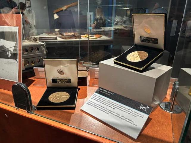 Hoff’s medals are behind glass at the Museum of Idaho.