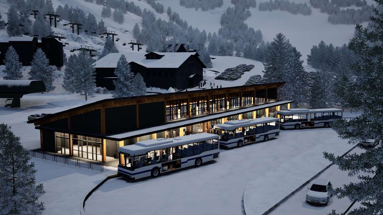 A rendering of a proposed indoor bus stop facility at Brighton Resort. It's one of the items included in the Utah Department of Transportation's Big Cottonwood Canyon plan that it unveiled on Wednesday.