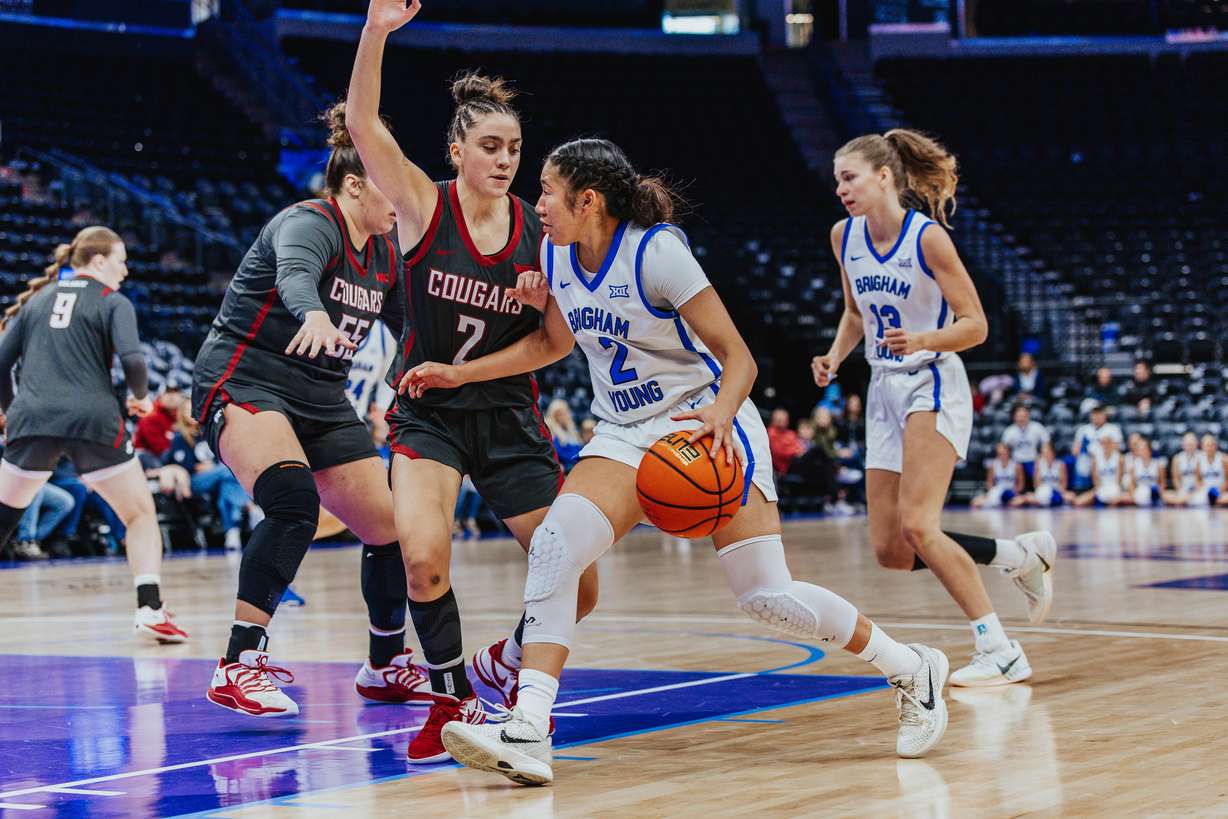 Freshman point guard Sydney Benally had 8 points, three rebounds and two steals in the Cougars' 56-54 win over Washington State, Wednesday, Dec. 3, 2025 at the Delta Center in Salt Lake City.