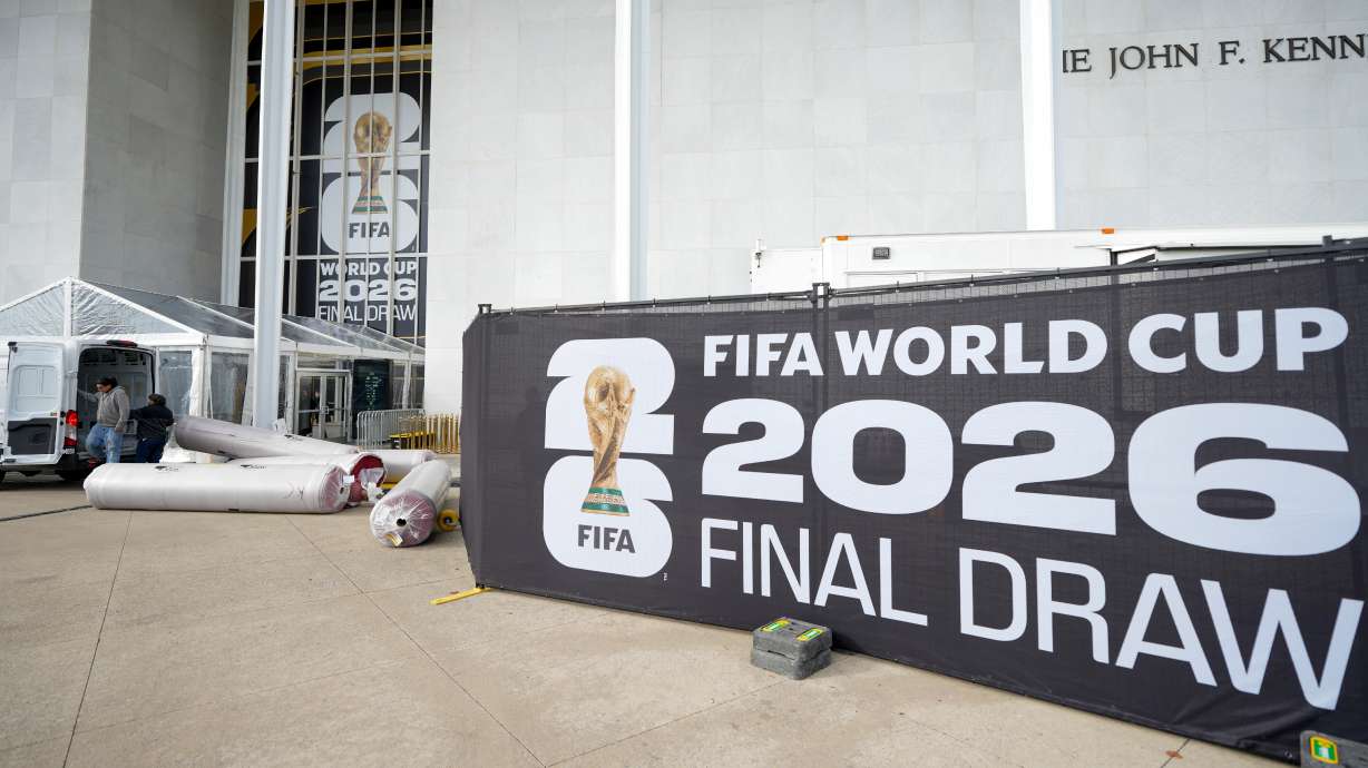 The red carpet is delivered prior to the final draw for the 2026 soccer World Cup at the Kennedy Center in Washington, Thursday, Dec. 4, 2025.