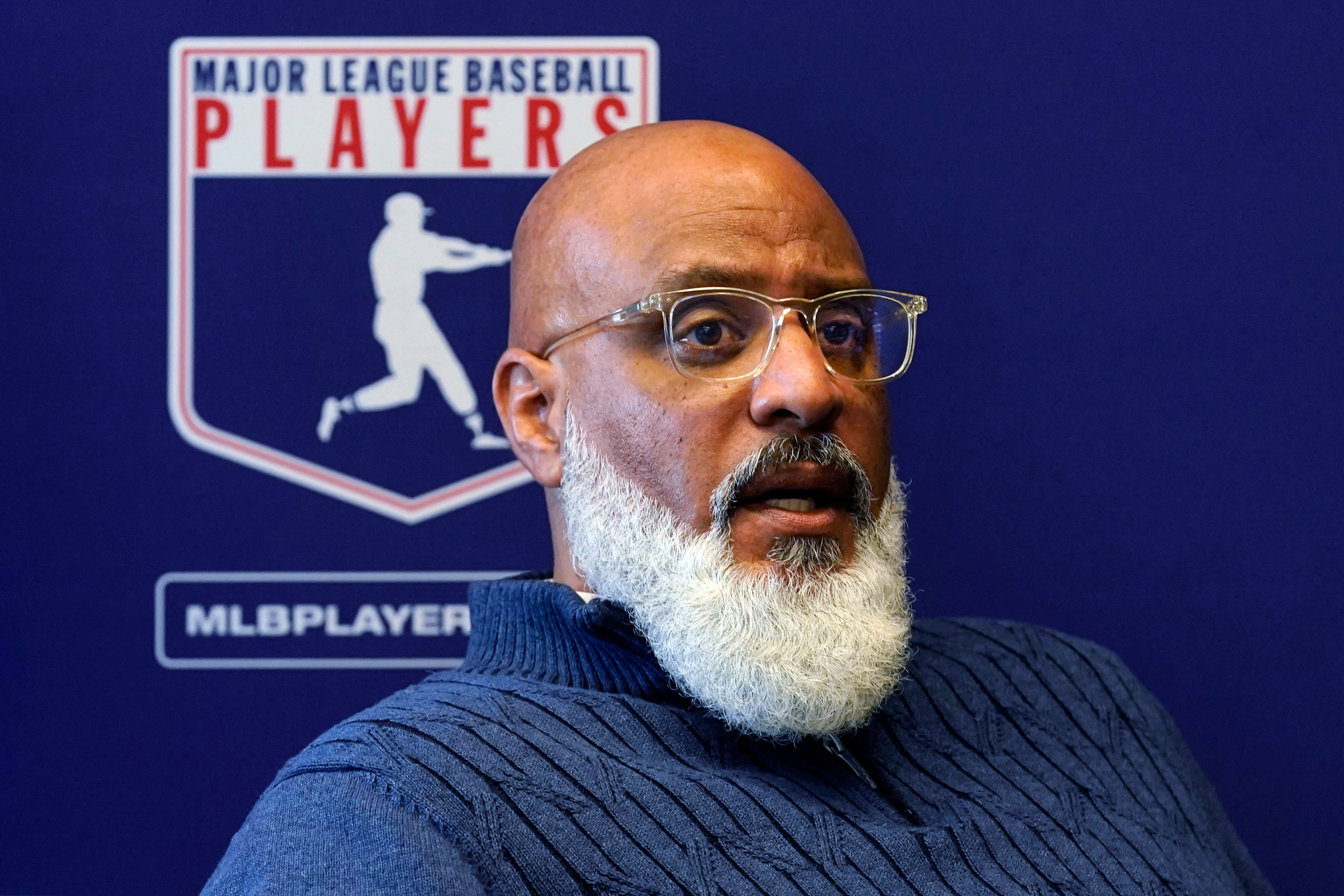 FILE - Major League Baseball Players Association Executive Director Tony Clark answers a question during a news conference in New York on March 11, 2022.