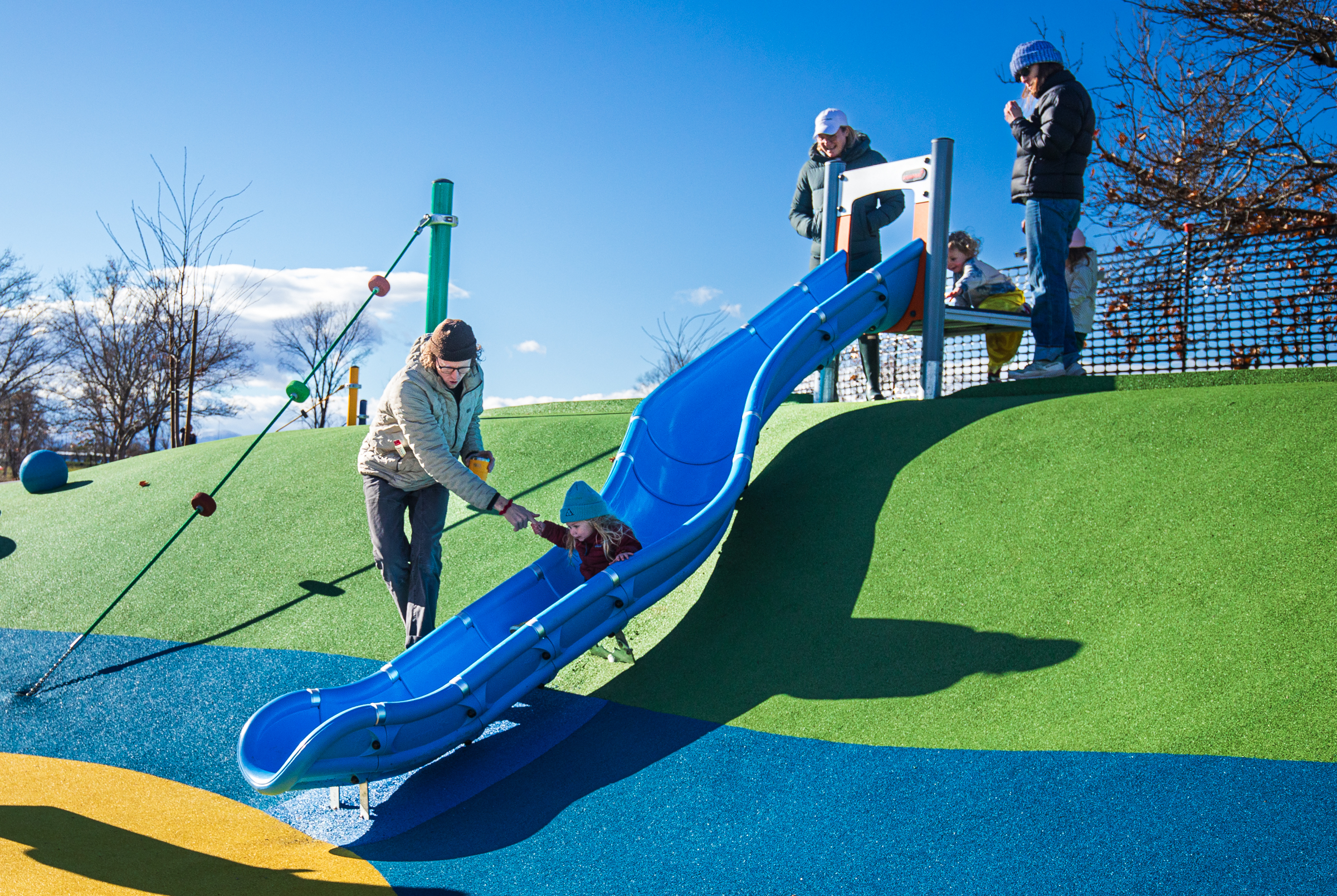 Families test out the amenities at Glendale Regional Park in Salt Lake City on Saturday. The former site of the old Raging Waters water park is now the city’s first regional park in over 60 years.