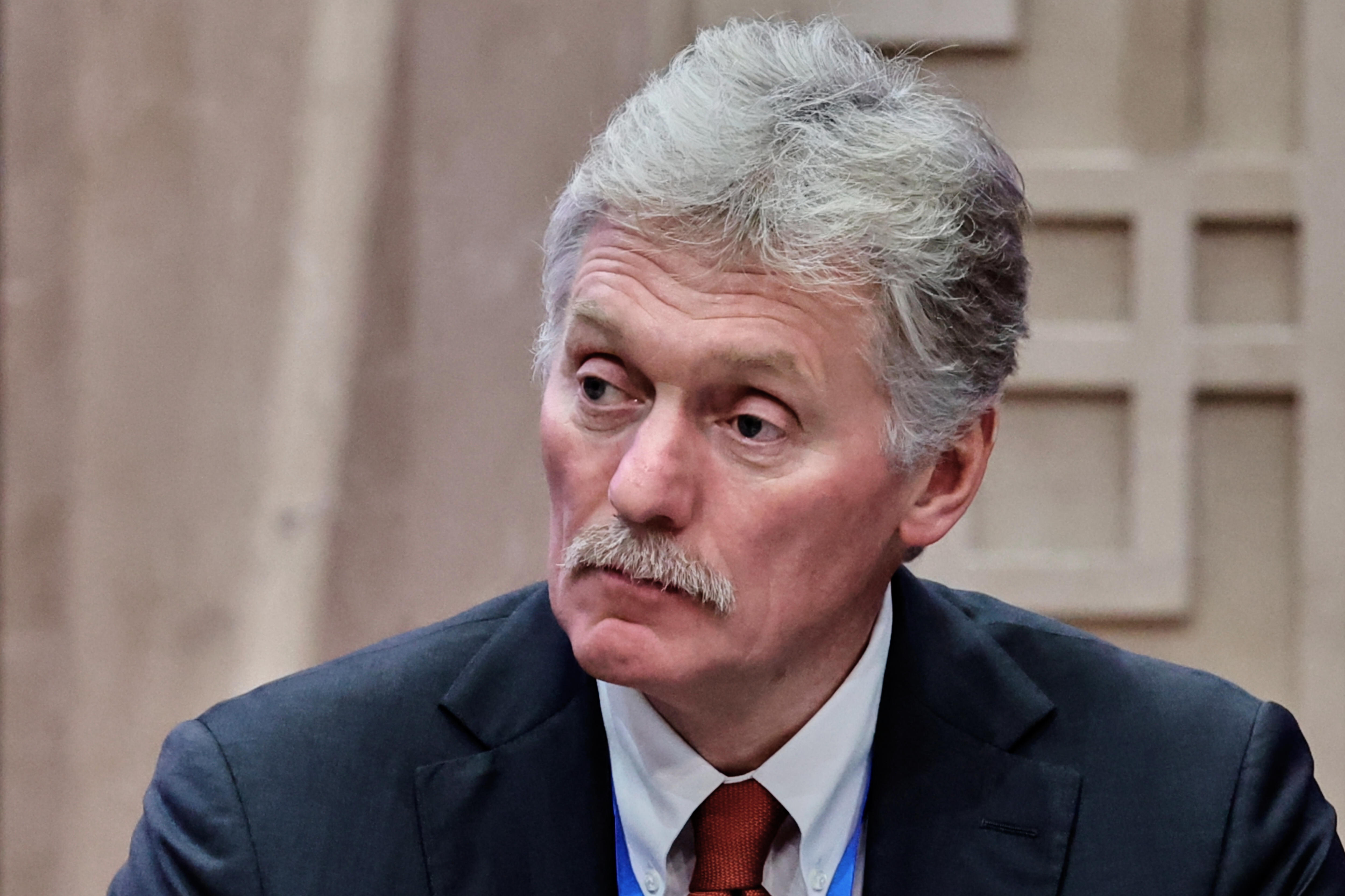 Kremlin spokesman Dmitry Peskov attends a Kyrgyzstan-Russia talk at the Administrative complex Yntymak-Manas Ordo, in Bishkek, Kyrgyzstan, Nov. 26. Peskov on Wednesday said Ukraine's recent military and political overhaul reflect strains in Kyiv.