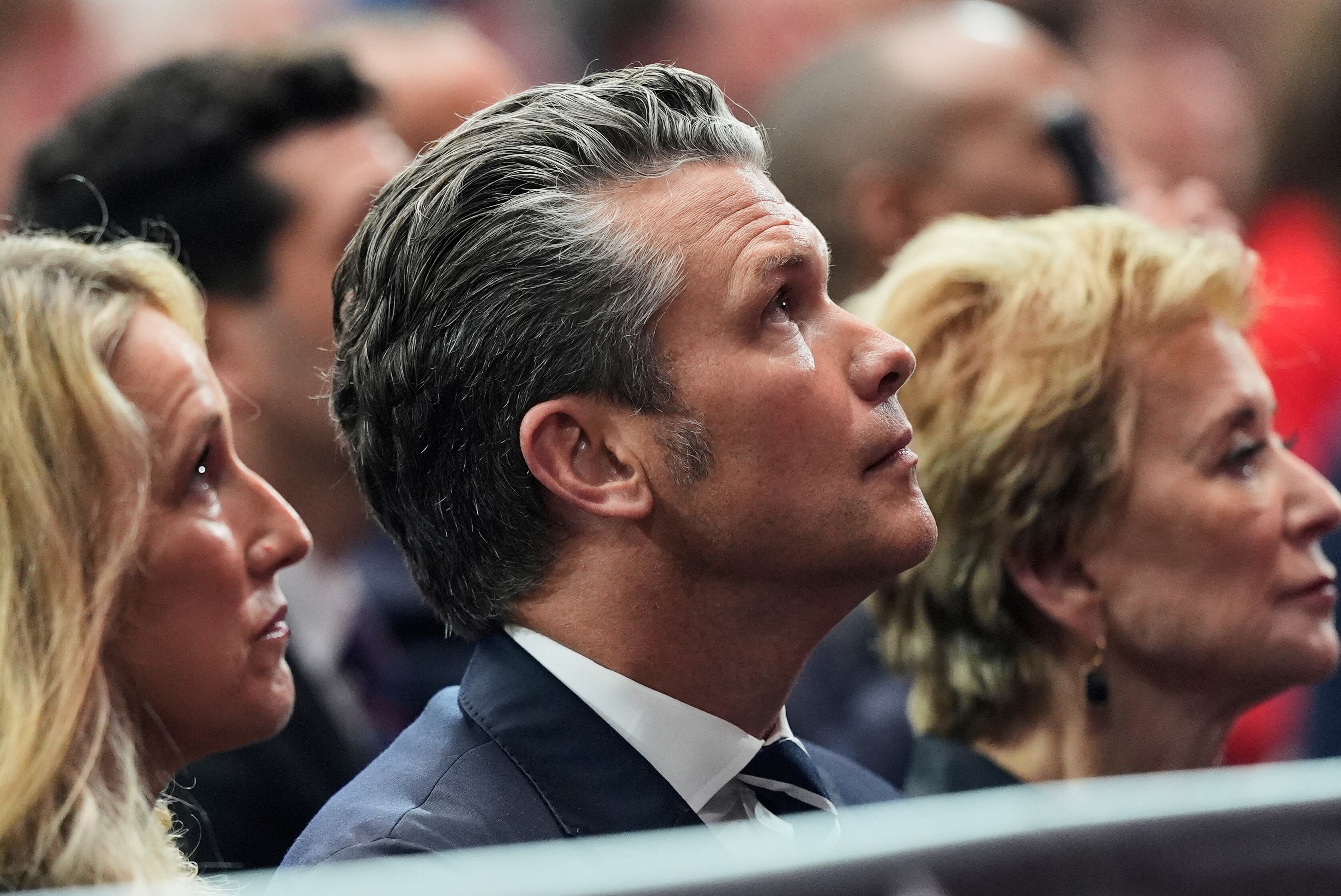 Defense Secretary Pete Hegseth attends a memorial Sept. 21 in Glendale, Ariz. Sen. John Curtis, R-Utah, expressed uncertainty about whether he'd vote again to confirm Defense Secretary Pete Hegseth if given a second chance.