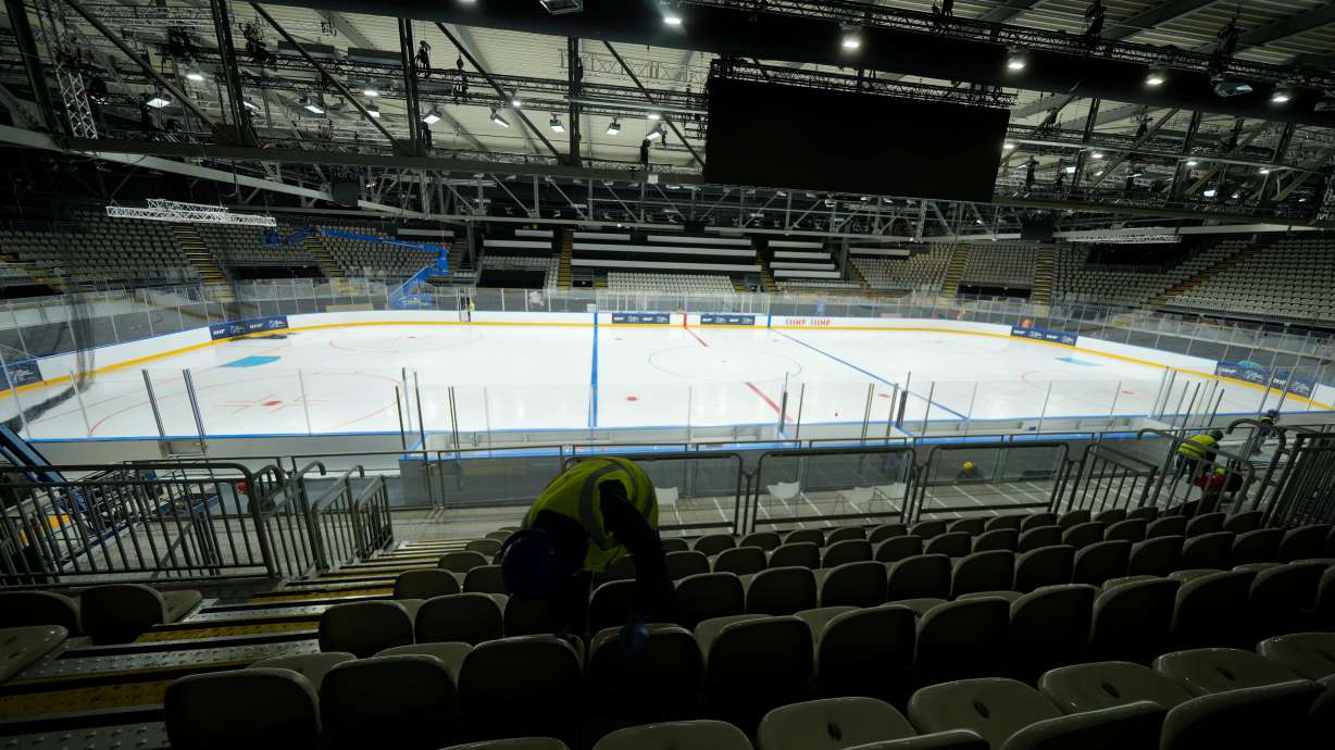 An overview of the Ice Skating Arena where some Ice Hockey matches of the Milan Cortina 2026 Winter Olympics will take place, in Rho, outskirt of Milan, Friday, Dec.5, 2025.
