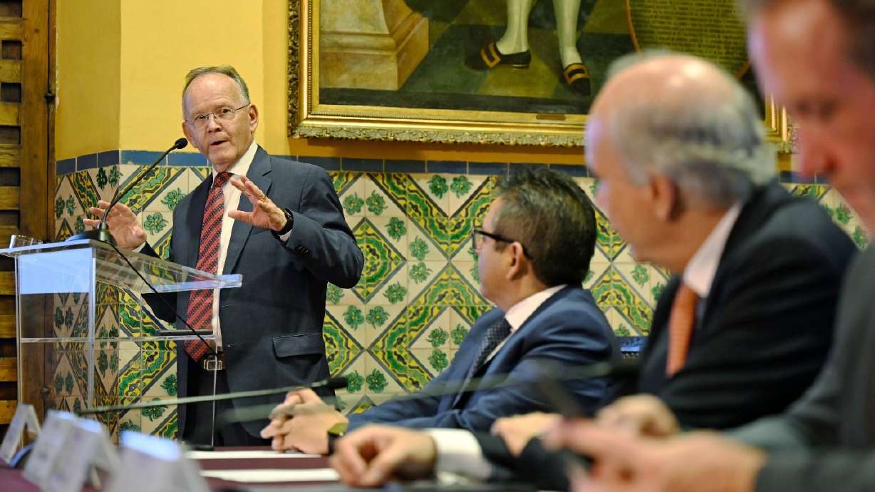 Utah Senate President Stuart Adams addresses a gathering of Utah and Peruvian officials in Lima, Peru, last Friday. Utah and Peruvian officials met in a series of meetings to discuss bilateral trade.