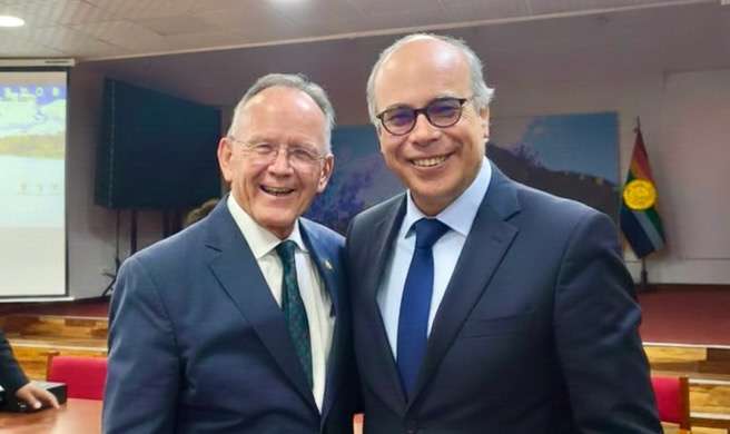 Utah Senate President Stuart Adams, left, and Peruvian Foreign Minister Eric Anderson Machado on Monday, Dec. 8, 2025, during a visit to Cuzco, Peru. A Utah delegation traveled to Peru to discuss trade opportunities.