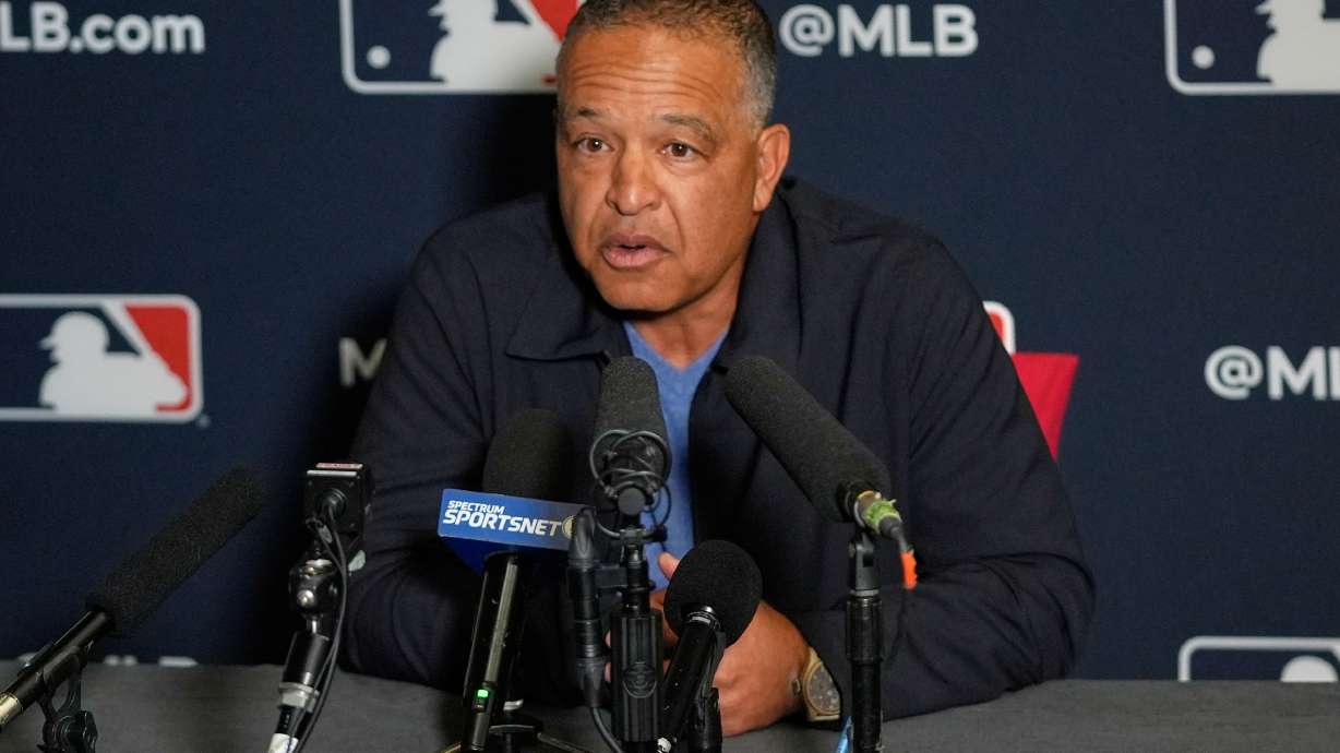 Dave Roberts, manager of the Los Angeles Dodgers, answers questions during a news conference at the MLB winter meetings, Monday, Dec. 8, 2025, in Orlando, Fla.
