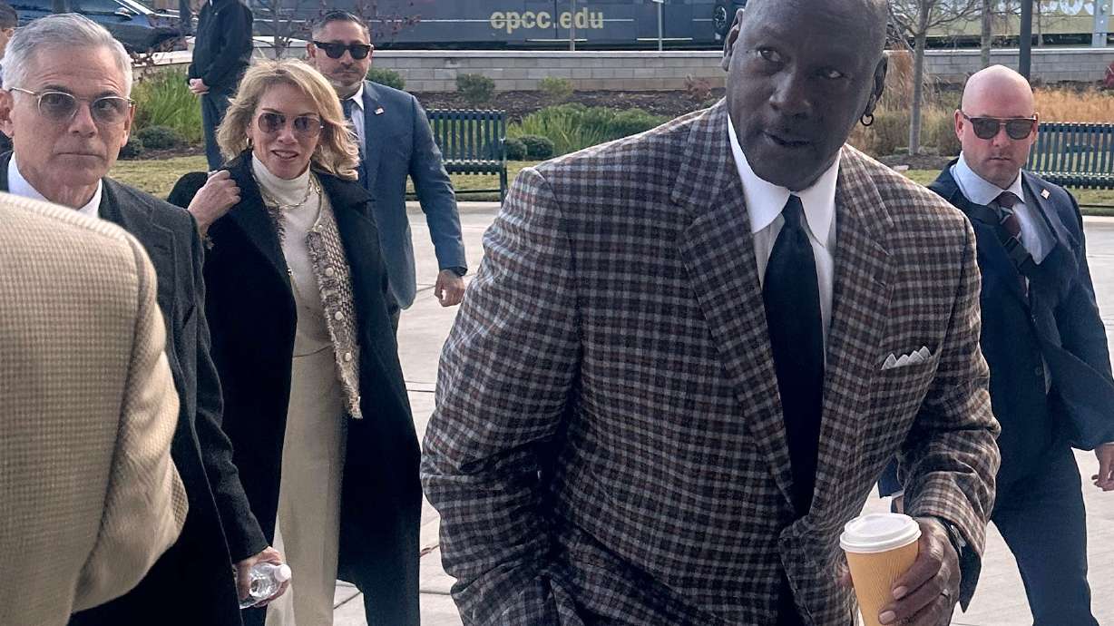 Michael Jordan arrives in the Western District of North Carolina on Monday Dec 1, 2025 for the start of the antitrust trial between 23XI Racing and Front Row Motorsports against NASCAR, in Charlotte, N.C.