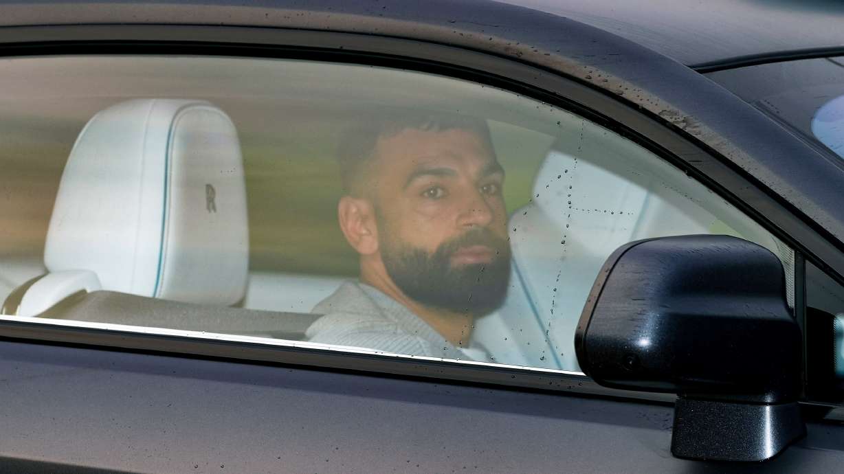 Liverpool's Mohamed Salah arrives at AXA Training Centre, in Liverpool, England, Tuesday Dec. 9, 2025.