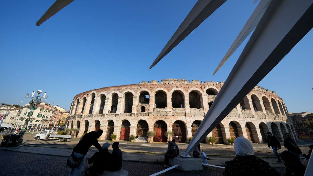 An external view of the Arena of Verona, Italy, Wednesday, Dec. 10, 2025.