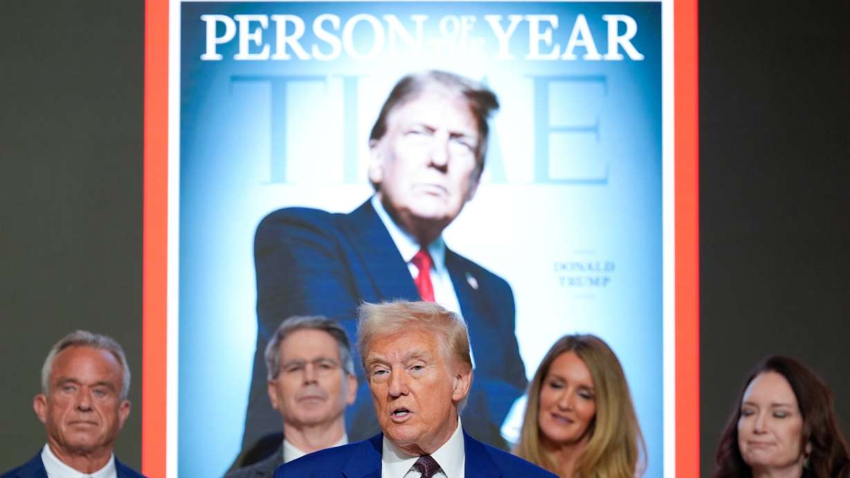 President-elect Donald Trump speaks during a Time magazine Person of the Year event at the New York Stock Exchange, Dec. 12, 2024, in New York.