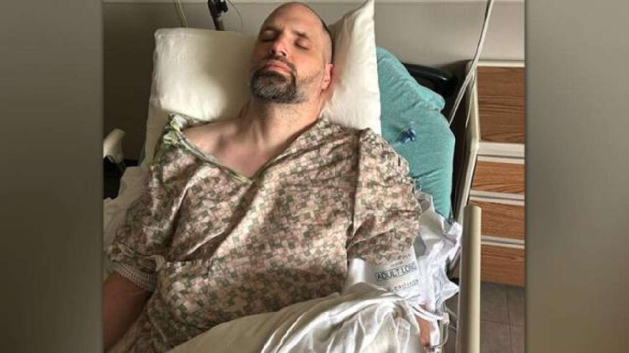 Daniel Bradshaw after one of his surgeries to close a wound on his thigh.