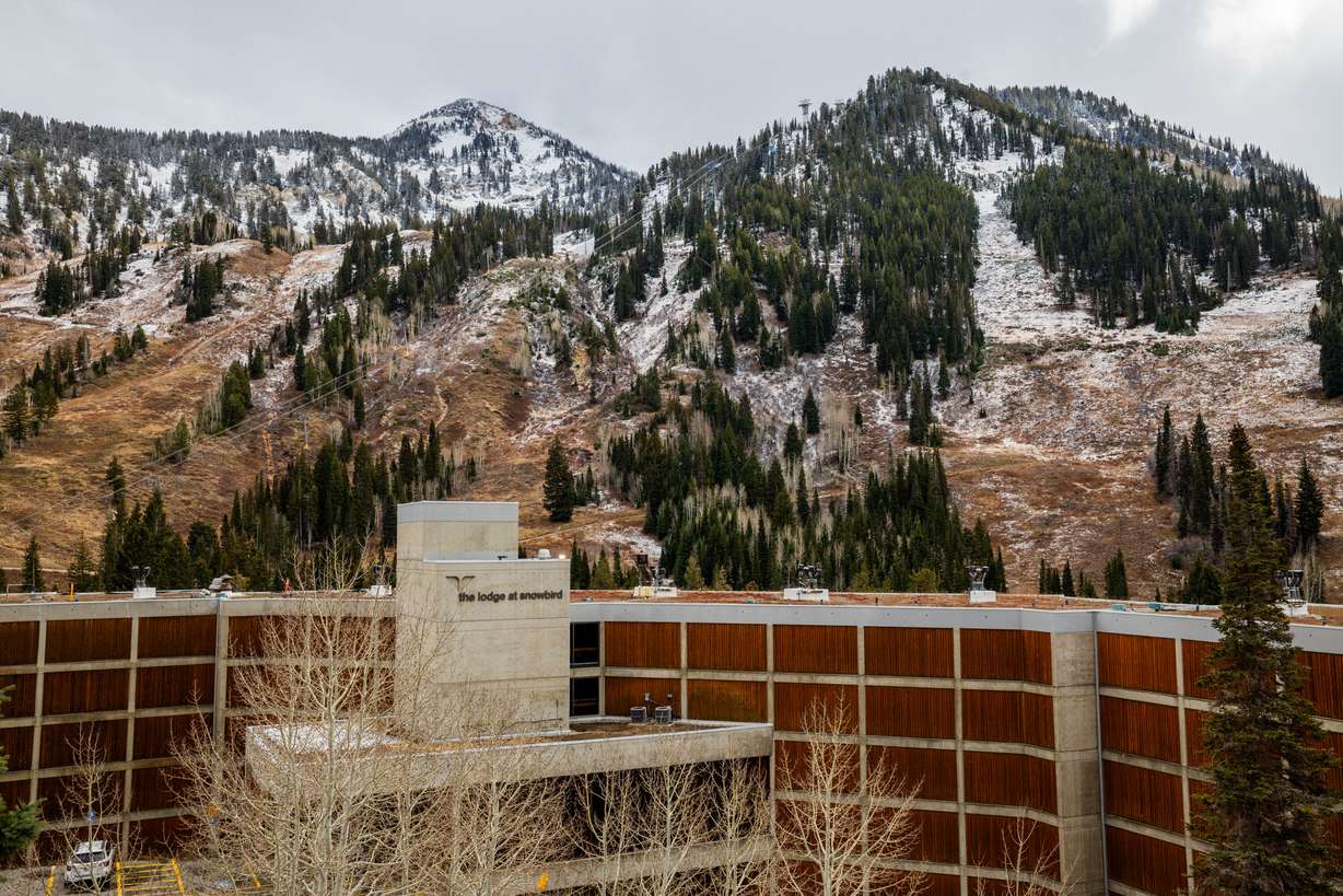 A photo shows visibly less snow at Snowbird Resort in Little Cottonwood Canyon on November 18, 2025. Fewer and warmer storms delayed the start of this winter's ski season.
