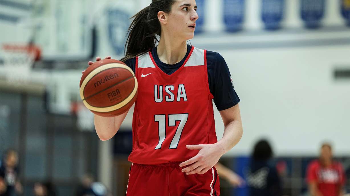 Caitlin Clark (17) brings the ball upcourt during a training camp for the U.S women's national basketball team, Friday, Dec. 12, 2025, in Durham, N.C.