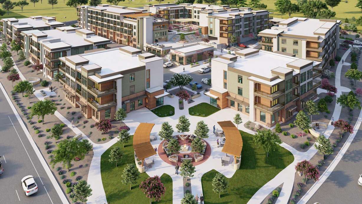 A rendering shows a proposed mixed-use development project in Sandy. A federal judge in October overturned the city's previous denial of the project.