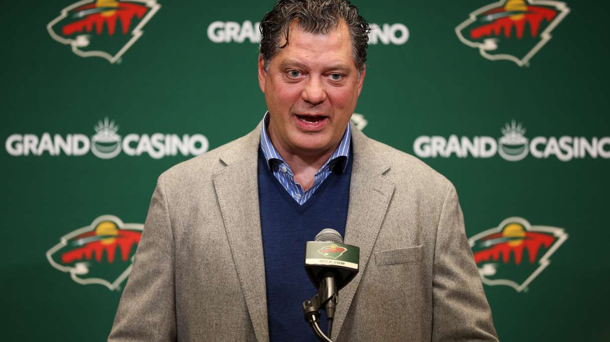 Minnesota Wild general manager Bill Guerin talks to the media prior to an NHL hockey game between the Wild and the Ottawa Senators, Saturday, Dec. 13, 2025, in St. Paul, Minn.