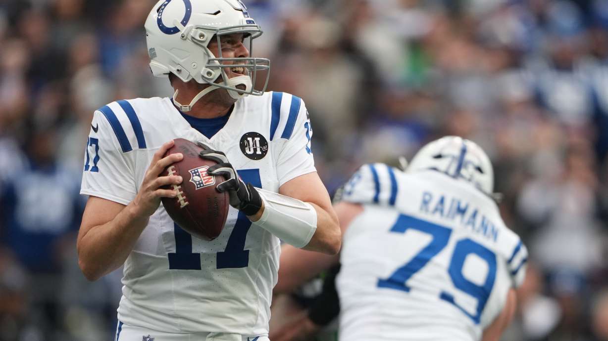 Indianapolis Colts quarterback Philip Rivers (17) looks to throw during the first half of an NFL football game against the Seattle Seahawks, Sunday, Dec. 14, 2025, in Seattle.