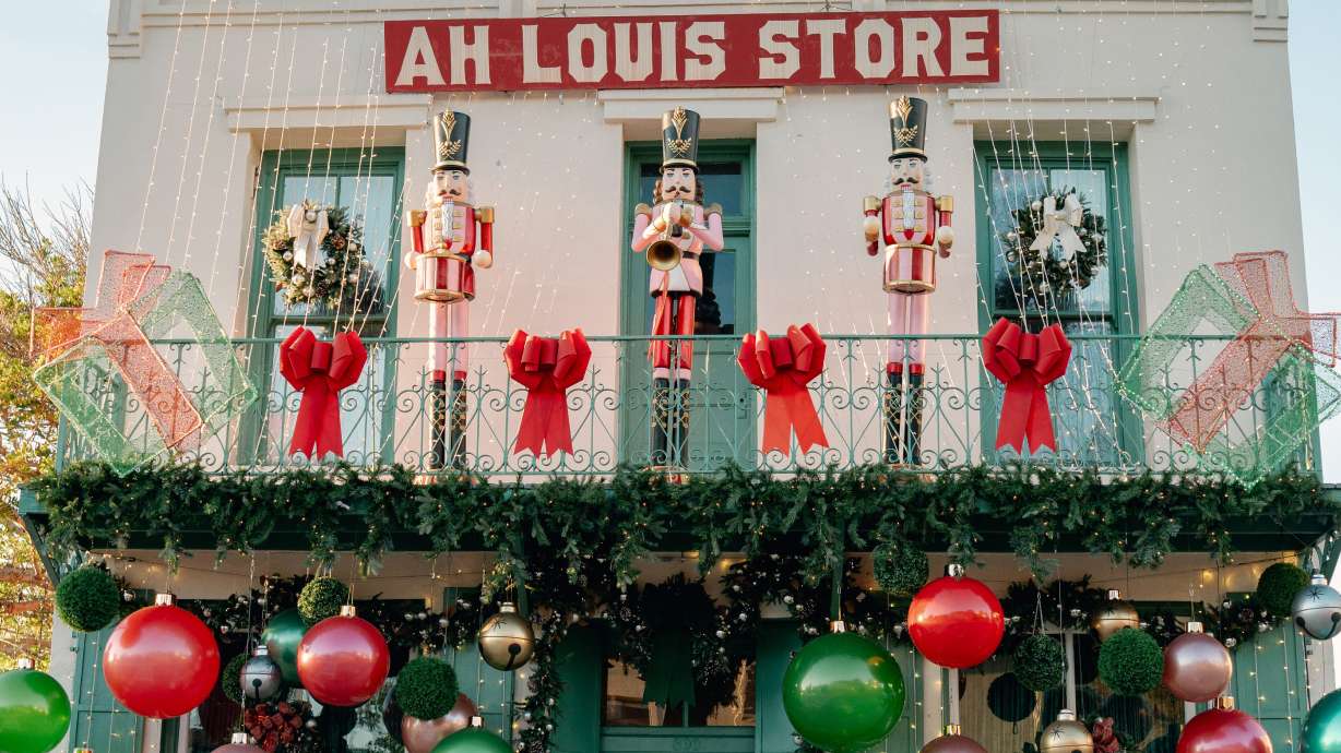 This photo provided by Ah Louis Store shows the store decorated for the holidays on Nov. 24, in San Luis Obispo, Calif. Tariffs are having an uneven effect on the holidays.