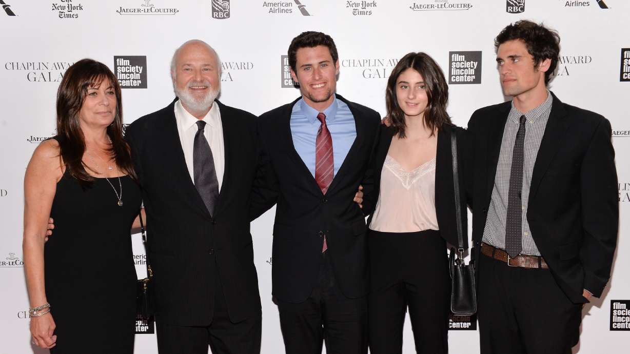Honoree Rob Reiner, second left, poses with his wife Michele, left, and children Nick, center, Romy, and Jake at the 41st Annual Chaplin Award Gala at Avery Fisher Hall, April 28, 2014, in New York. Reiner and his wife were found dead in Los Angeles on Sunday.