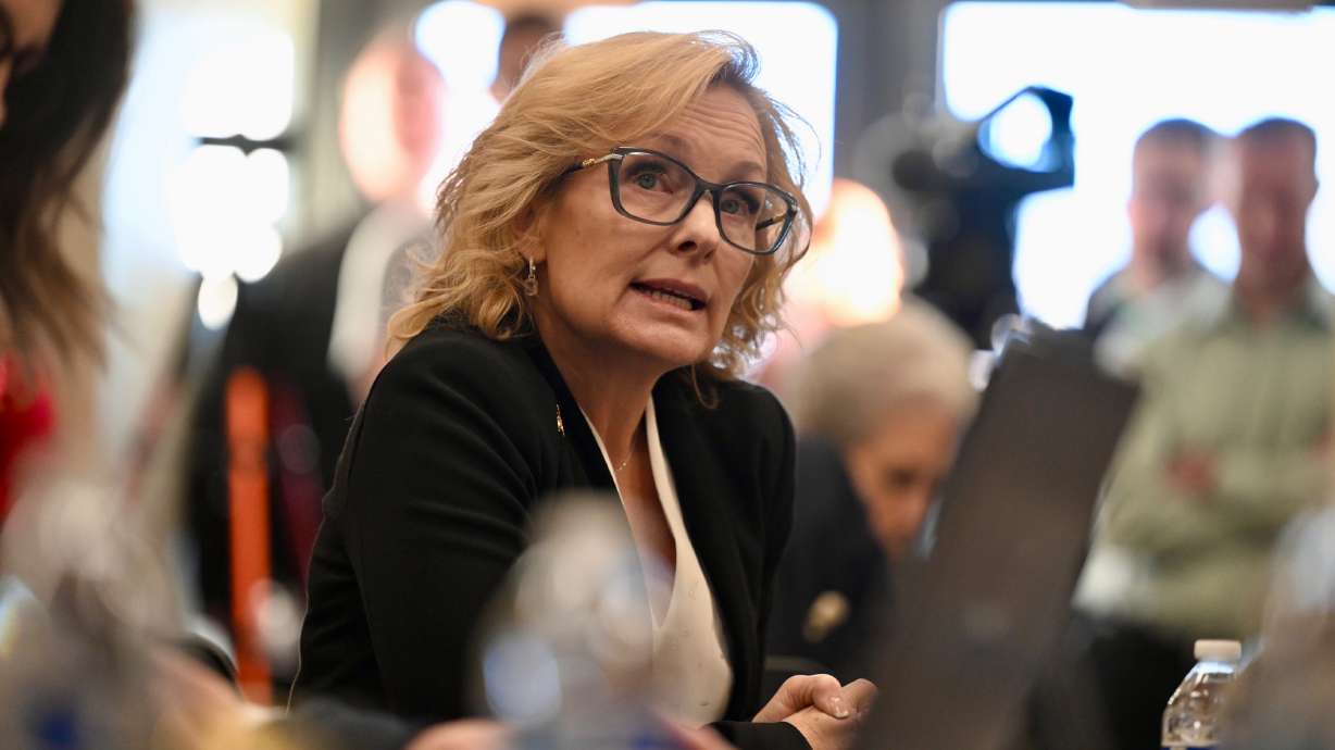State Auditor Tina M. Cannon speaks in the Senate building at the Capitol in Salt Lake City on Monday, at a meeting to vote to move the auditor’s office in the Capitol.