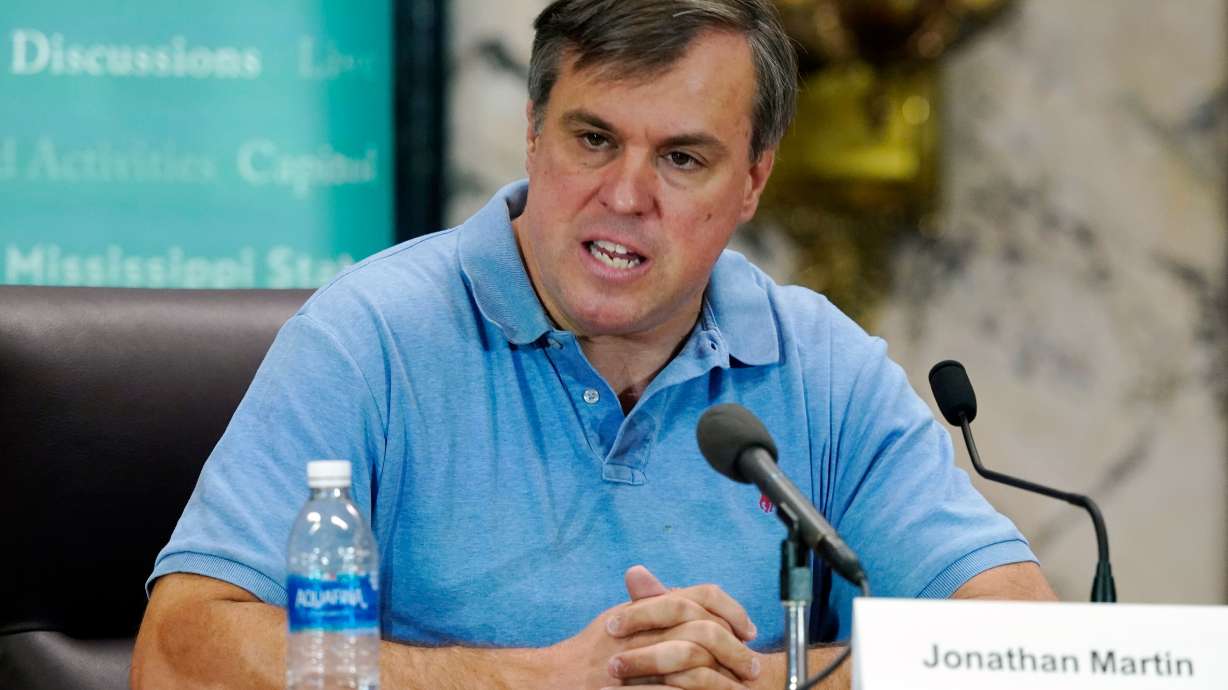 Jonathan Martin, politics bureau chief at Politico and also an author, speaks Aug. 19, 2023, at the Mississippi Book Festival in Jackson, Miss. Martin called for Utah Gov. Spencer Cox to run for president.