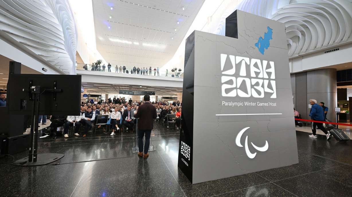Brad Wilson talks as members of the organizing committee, state and local leaders, and former athletes gather to celebrate 3,000 days until the 2034 Winter Olympics during a ceremony at the Salt Lake City International Airport on Nov. 24.