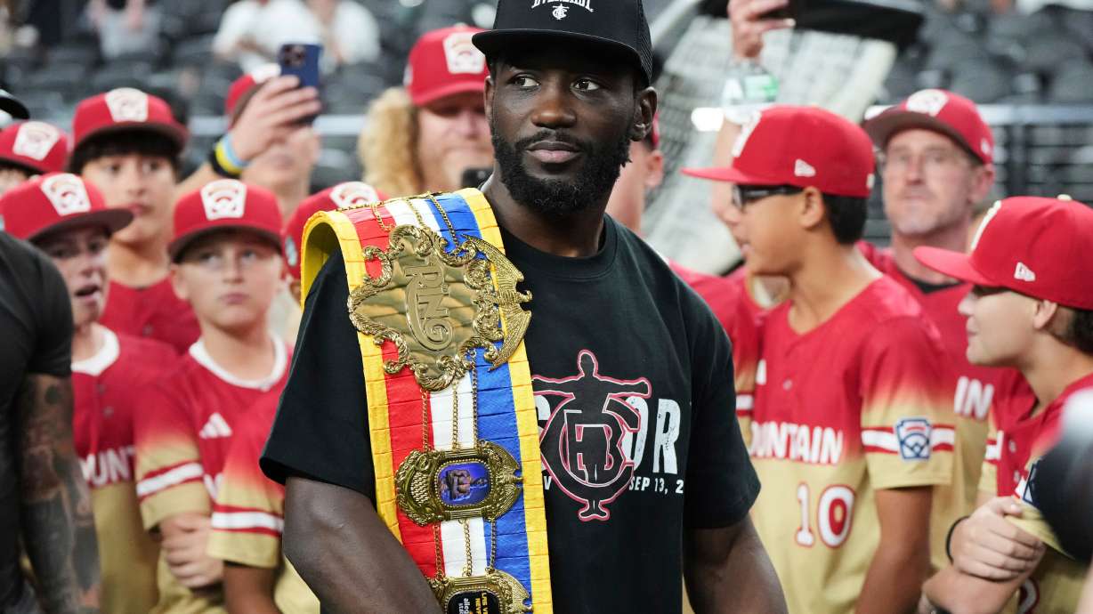 FILE - Boxer Terence Crawford attends the NFL football game between the Las Vegas Raiders and the Los Angeles Chargers, Monday, Sept. 15, 2025, in Las Vegas.
