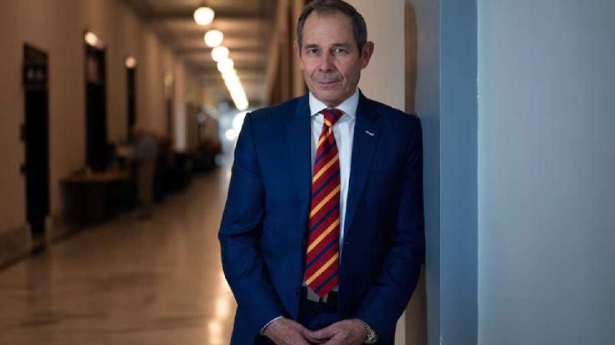 Then Sen.-elect John Curtis, R-Utah, poses for a portrait in a hallway of the Russell Senate Office Building Dec. 12, 2024, in Washington, D.C.