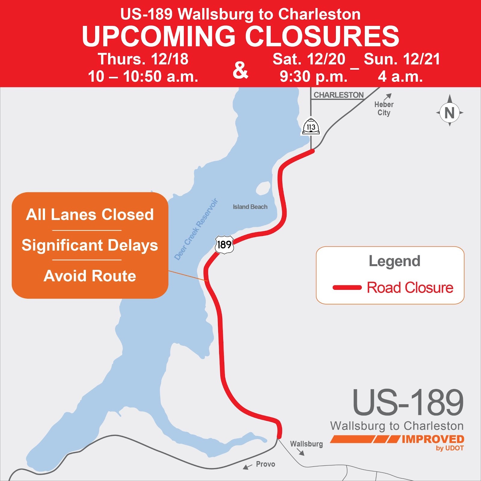 This map shows the section of U.S. 189 that will be closed at times between Thursday and Sunday.