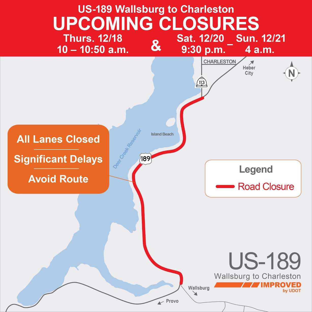 This map shows the section of U.S. 189 that will be closed at times between Thursday and Sunday.