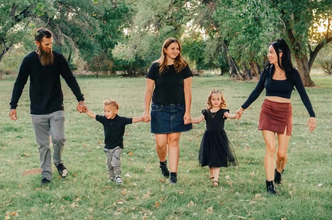 Alli Allred with her family. Alli,13, is in critical condition following a collision with an e-bike while riding her e-motorcycle in Washington on Monday.