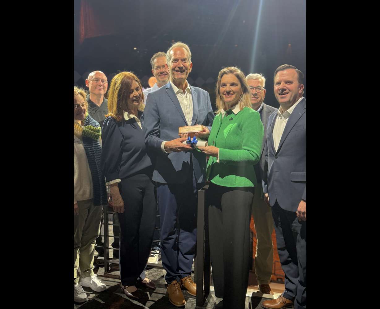 Leaders and representatives from the city of Sandy, Hale Centre Theatre and Mountain America Credit Union pose for a photo during a "transfer of the deed" celebration on Wednesday, Dec. 17, 2025.