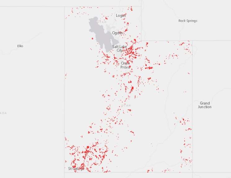 Utah's first-ever High-Risk Wildland Urban Interface map shows where structures with the highest wildfire risk is released on Thursday. Areas in southwest Utah and across urban pockets in northern Utah have the most high-risk structures, but high-risk structures can be found throughout the state.